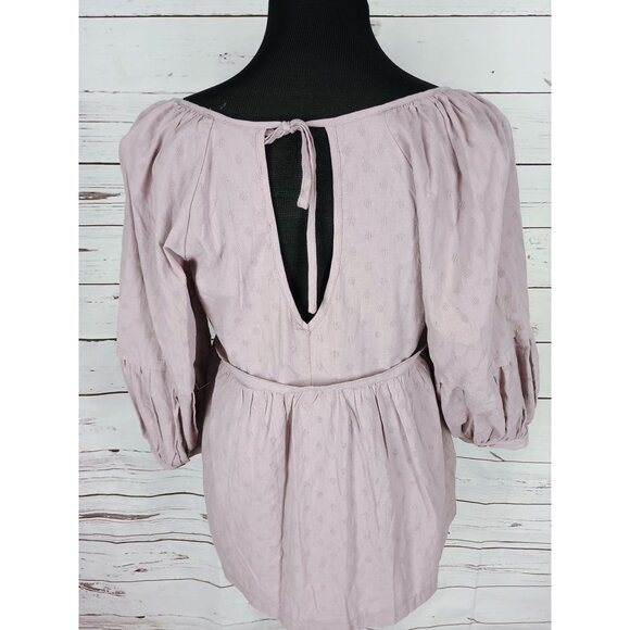 Mustard Seed Women's Mauve Peasant Blouse With Balloon Sleeves & Tie Back Detail - Picture 3 of 8